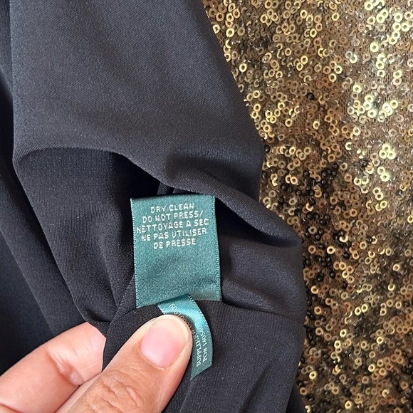 Lauren Ralph Lauren Women’s Size 6 Dress Brass Tone Sequin Faux Wrap Skirt Party - Picture 9 of 9